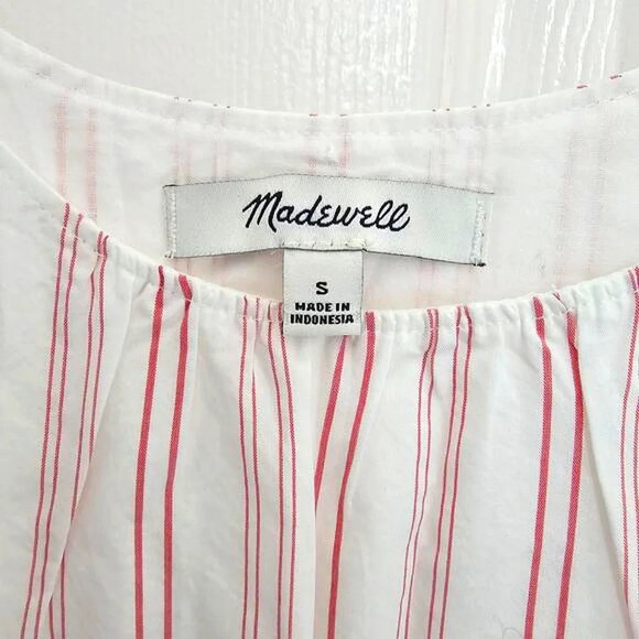 NWOT Madewell Rose Stripe White Summer Dress Open Shoulder Ruffle Sleeve Small - Picture 4 of 7